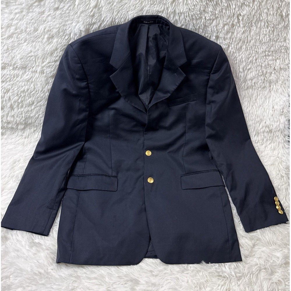 Lauren Ralph Lauren Mens 40L Navy Wool Blazer Gold Crest Buttons Sport Coat
